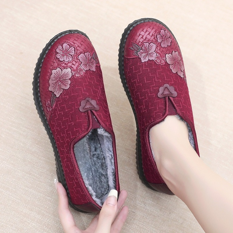 여성용 겨울 플러시 안감 슬립온 신발 꽃무늬 자수 부드 - Embroidery Online 리뷰 및 가격