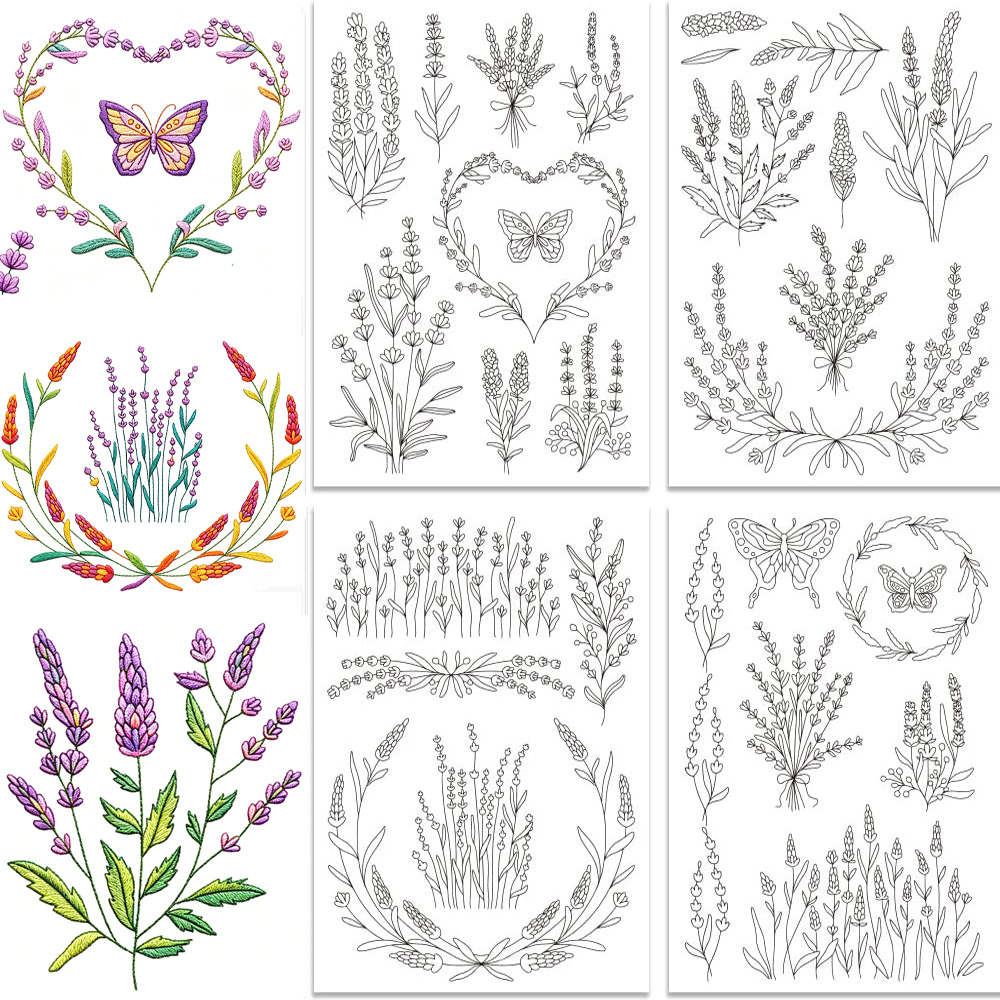 라벤더 꽃 나비 수용성 스틱 및 스티치 자수 패턴 자가 - Embroidery Meaning 리뷰 및 가격